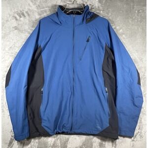 REI Jacket Mens XL Removable Hood Very Good Cond Windbreak Outdoors Blue & Grey